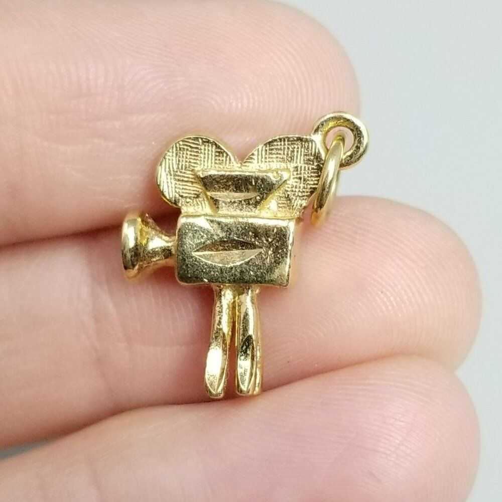 Vintage Movie Camera Charm Pendant, Gold Tone Retro Style Film Reel, Estate - Picture 6 of 6